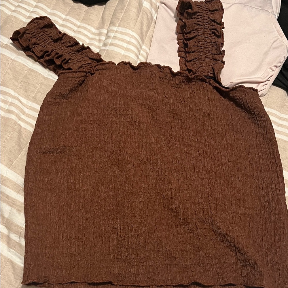 Brown Ruffled Sleeveless Top
